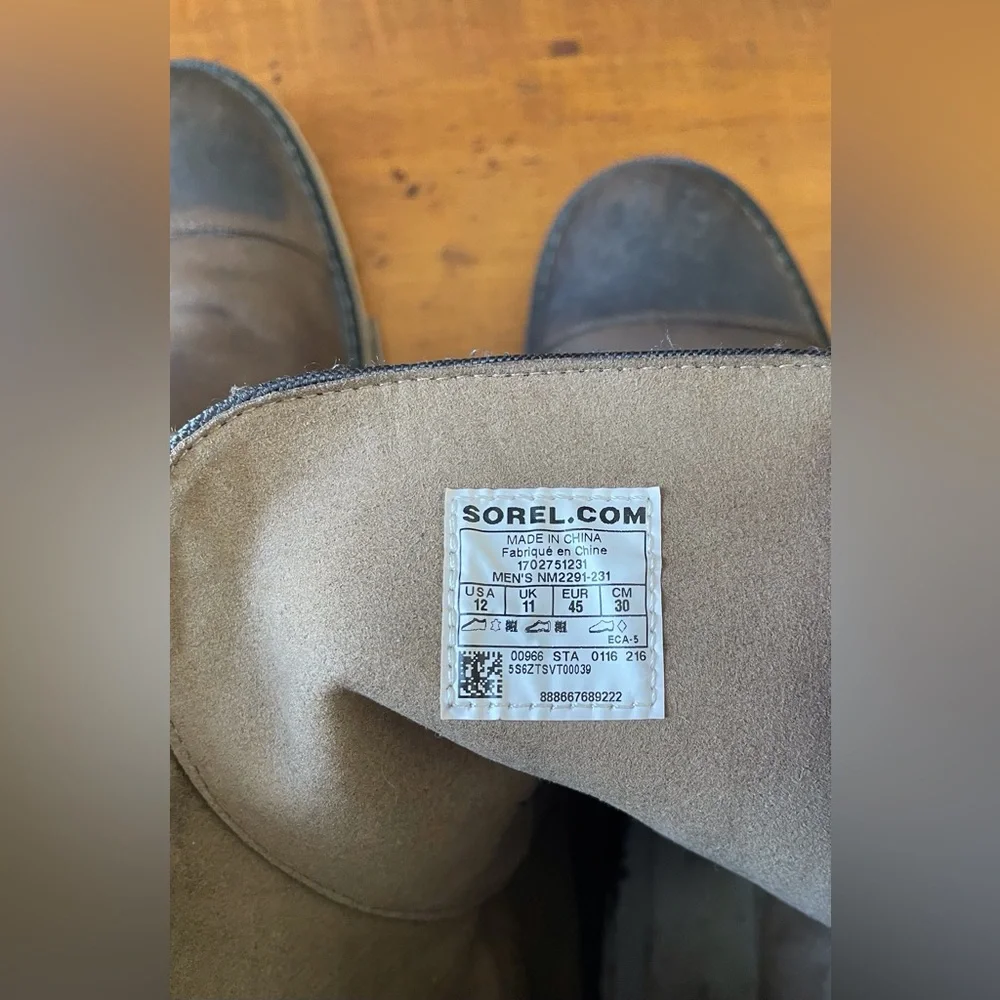Sorel Madson Tall Lace Boots Brown Leather Dark Canvas Construction Men’s Sz 12 - Picture 10 of 10